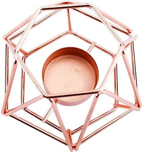 Homtone 2 Pcs Metal Hexagon Tealight Candle Holders, Rose Gold Geometric Hollow Tea Light Laterns Holders, Adorable Romantic Ornament for Home Decor, Wedding, Party, Events, Christmas (8cm+17cm)