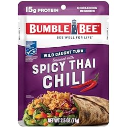 1 of Bumble Bee Spicy Thai Chili Seasoned Tuna Pouch - Wild Caught and Ready to Eat for Snack, Salad, Korean Tuna Bowl - 15g Protein per Serving - PERFECT, PORTABLE, GOODNESS - 2.5 oz Packet (Pack of 1)