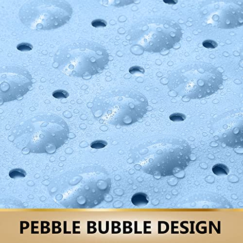 Image of TurtleGrip Anti-Skid Shower Mat, 88x58 cm Soft-Pebble (Blue), Anti-Slip Extra Large Bathtub Mat with Suction Cups, Machine Washable Bathroom Mats with Drain Holes