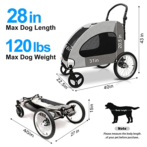 Dog Stroller - Pet Stroller For Large Dogs With 4 Wheels Foldable Cart - Adjustable Leather Handle & Breathable Mesh Skylight - Dual Zipper Entry Suitable For Small Medium Large Pets Up To 120Lbs #TOP1