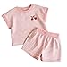 Banmave Textured Striped Outfits Cherry Applique Crew Neck Short Sleeve Top And Elastic Waist Shorts Fashion Cute Two Piece