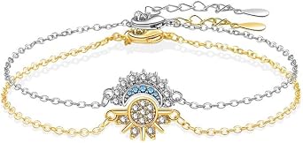 Bracelets for Womens Adjustable Celestial Sparkling Sun And Moon Bracelet Set Silver Gold Plate Matching Couple Bracelets Zirconia Bracelet Gifts for Friends Mum Sisters and Your Lover