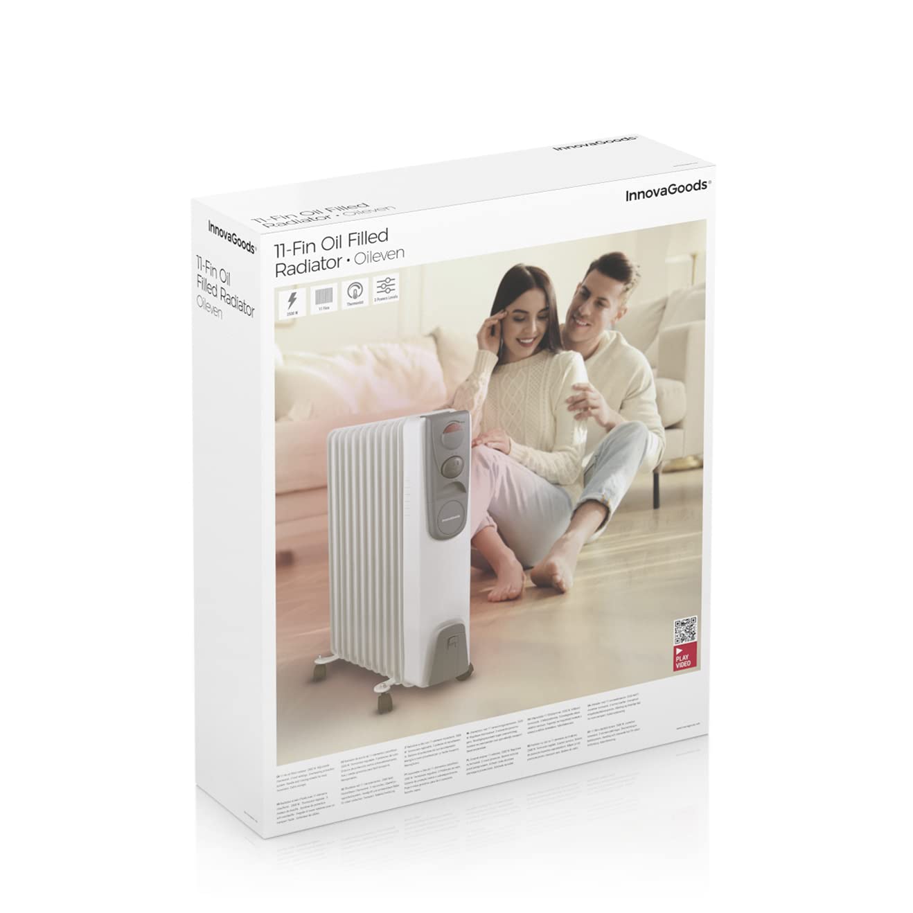 InnovaGoods® radiador electrico bajo consumo de aceite, termostato regulable, proteccion sobrecalentamiento, ruedas giratorias 360º, (blanco, 11 Módulos)