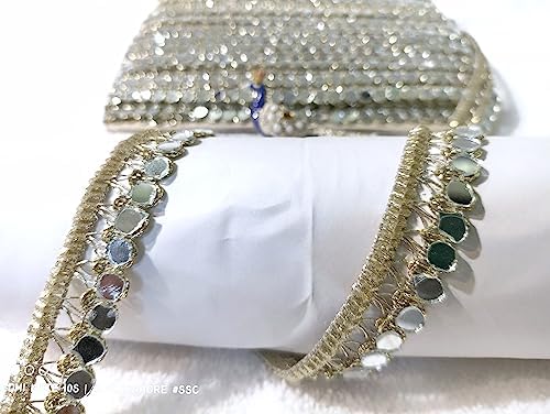 Fancy Golden Lace with Rectangle Mirror Embellishment for Dupatta, Saree, Suit & Lehenga  | Craft Shop India main image 0