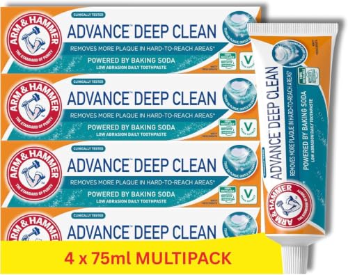Arm & Hammer Advance Deep Clean Toothpaste Baking Soda Toothpaste Penetrates Deep Between Teeth and in Hard-to-Reach Areas 75 mL Tube Pack of 4