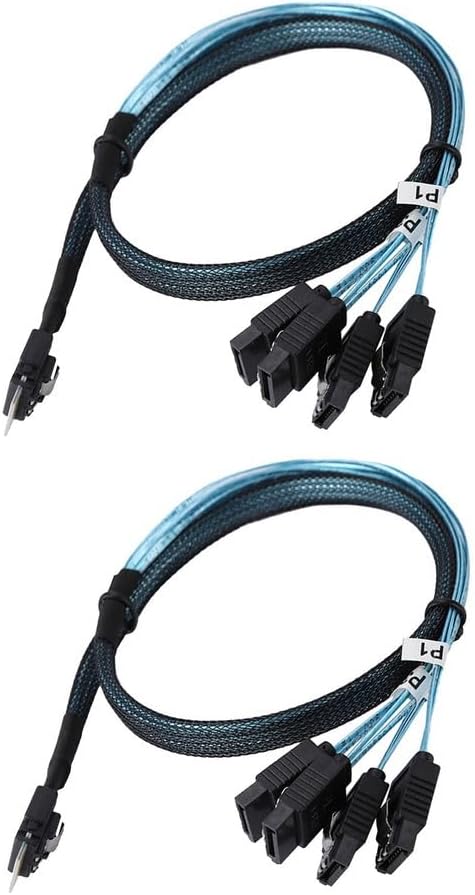2x Fit for Mini SAS SFF-8643 to 4 SATA 7pin hard disk 6Gbps data Server Raid Cable 1m CL