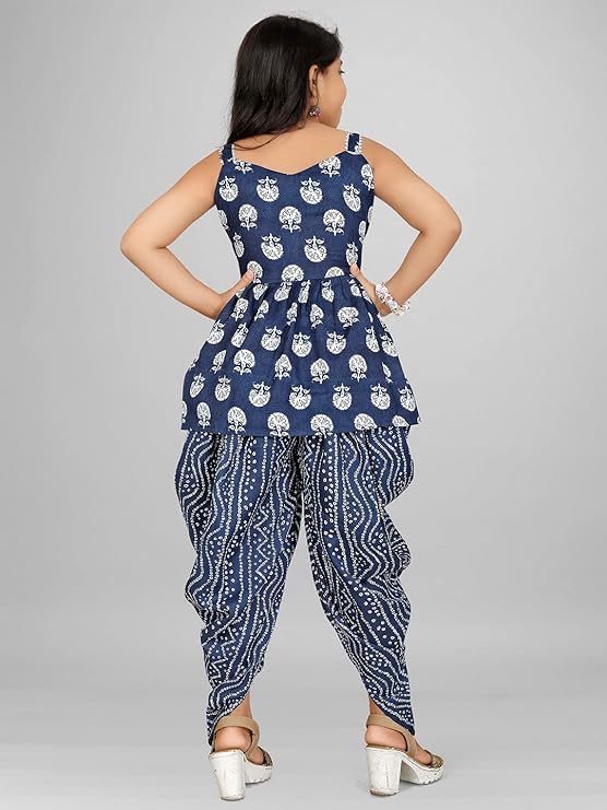 Image of Suhana Fashion Girls Dress Girls Cotton Kurti Top with Dhoti Kurta Set & Dupatta