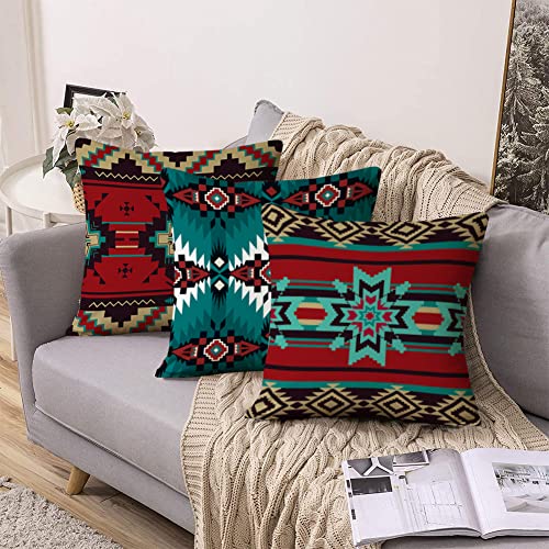 Rabusofa 16X16 Western Pillow Covers Set Of 4, Southwestern Pillow Decorative Throw Pillow,Native American Turquoise Decor Velvet Pillowcases For Couch Sofa Outdoor,Double Side Print Teal Burnt #TOP4