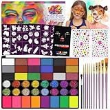 LOPHE Pintacaras Infantil Hipoalergénico, 42 Colores Pintura Facial y Corporal, Pintura Cara Niños con 11 Pinceles 4 Plantillas 2 Pegatinas Diamantes, Kit de Maquillaje Halloween Carnaval Festival