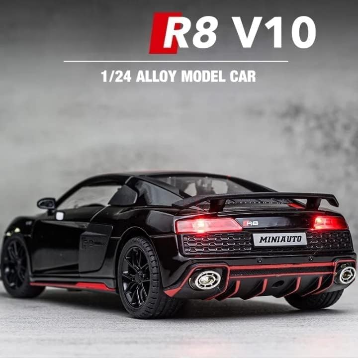 Image of Scale Exclusive Alloy Metal Pull Back | Die-cast Car Model with Sound Light Mini Auto Toy for Kids Metal Model Toy Car with Sound and Light (1.24 Scale -DC AODI R8 V10-BLACK)