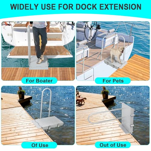 HomiShare Boat Boarding Platform with Handrail, Dock Extension Step with Safety Grab Bar, Folding Dock Boarding Platform for Marina, Dock, Deck, Boat, Silver - Thumbnail 7
