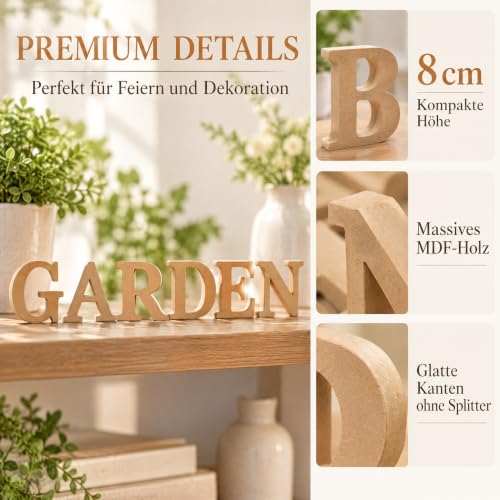Freeas Naturholzfarben Holzbuchstaben 8 cm für Wanddeko & Basteln (E) – Ansicht 4