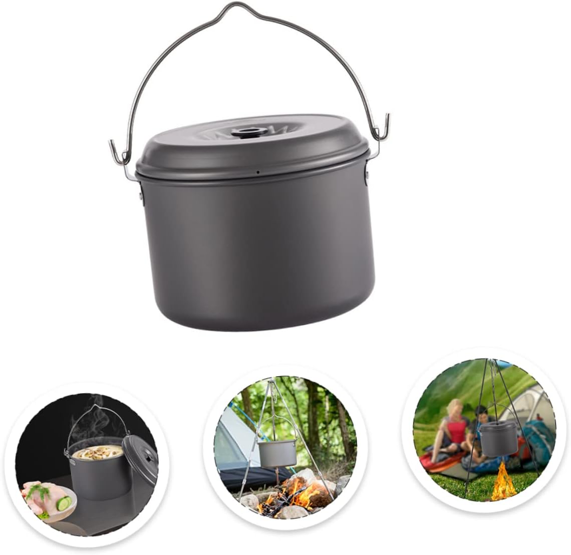 BESTonZON 1Pc Portable Camping Pot with Handle Capacity Cookware for Outdoor Cooking Non Stick and Easy to Clean for Family Hiking and Camping Adventures