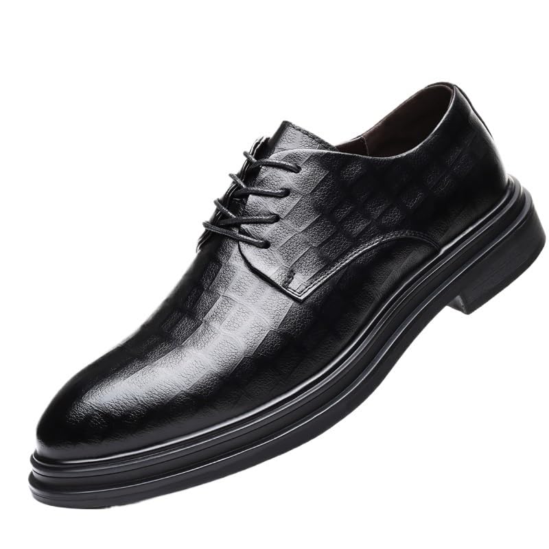 Dress Formal Shoes for Mens Faux Leather Lace-up Wedding Anti-Slip Non Slip Rubber Sole Block Heel Low Top Shoe for Business Office Party Wedding Pointed Toe
