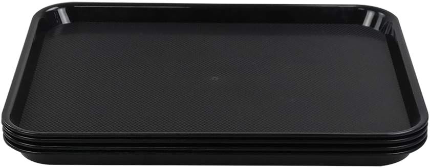 Plastic Fast Food Trays, Cafeteria Trays, 4 Pack Serving Trays (Black)