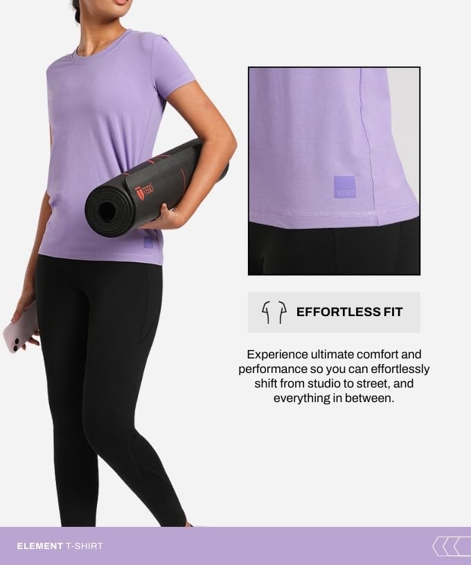 Image of TEGO Element Bamboo T-Shirt for Women | 66% Bamboo 28% Cotton 6% Elastane | Ultra Soft, Naturally Odour Resistant, Slim Fit Tee for Casual Wear, Yoga & Lifting