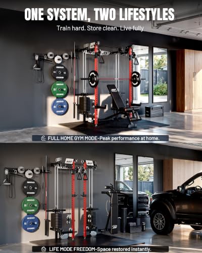 Image of Mikolo Folding Squat Rack, Wall Mounted Power Rack with Cable Crossover Machine & LAT Pull Down, Functional Trainer with 5 Adjustable Function Modes, Home Gym Package