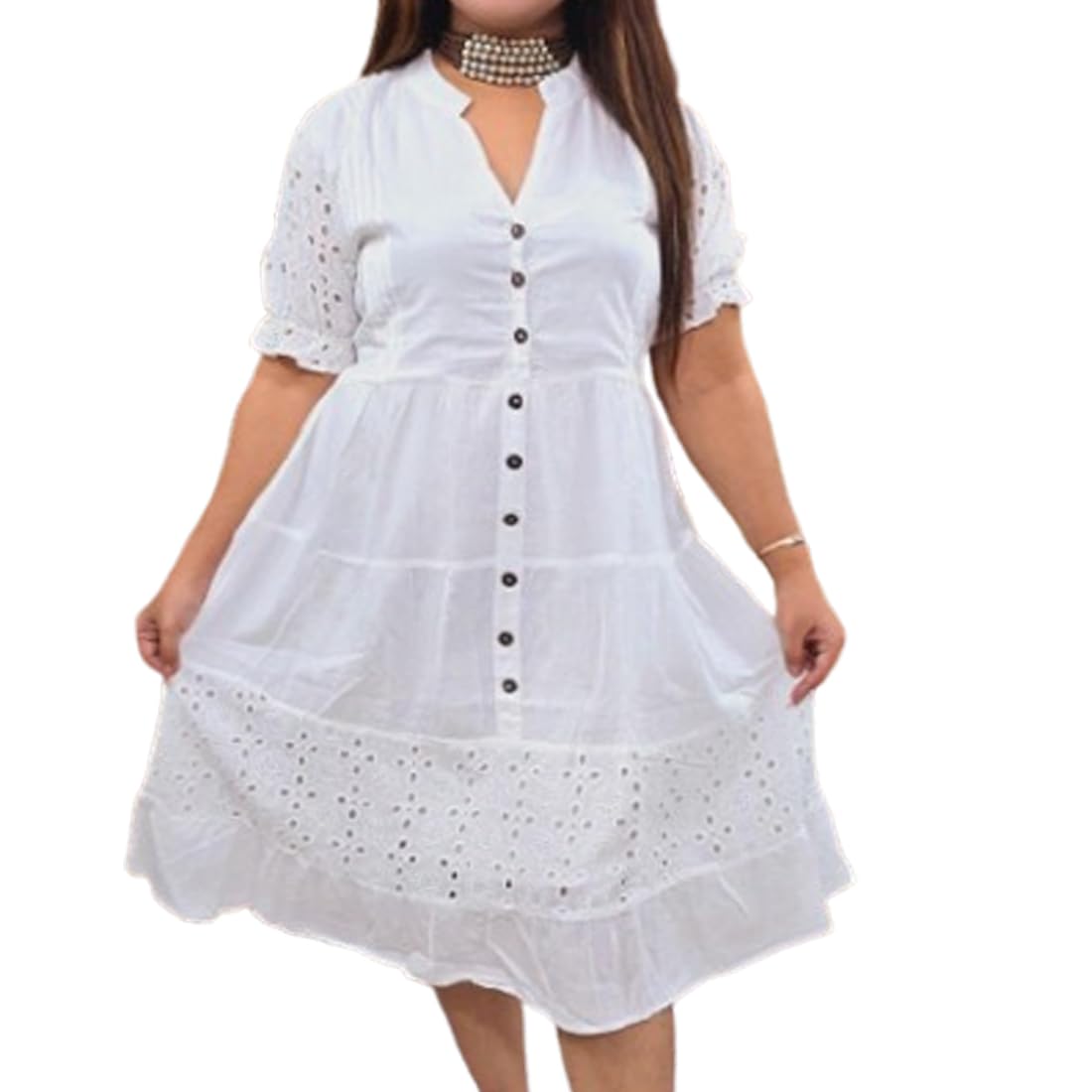 Women's and Girl's White Cotton Summer Fashion Long Dress, V-Neck, Sleeveless, Night Wear Gown Summer Wear Dress-image-47