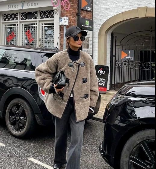 yoeasy Women's Collarless Button Down Sherpa Fleece Jacket Loose Long Sleeve Outwear Coat With Pockets3