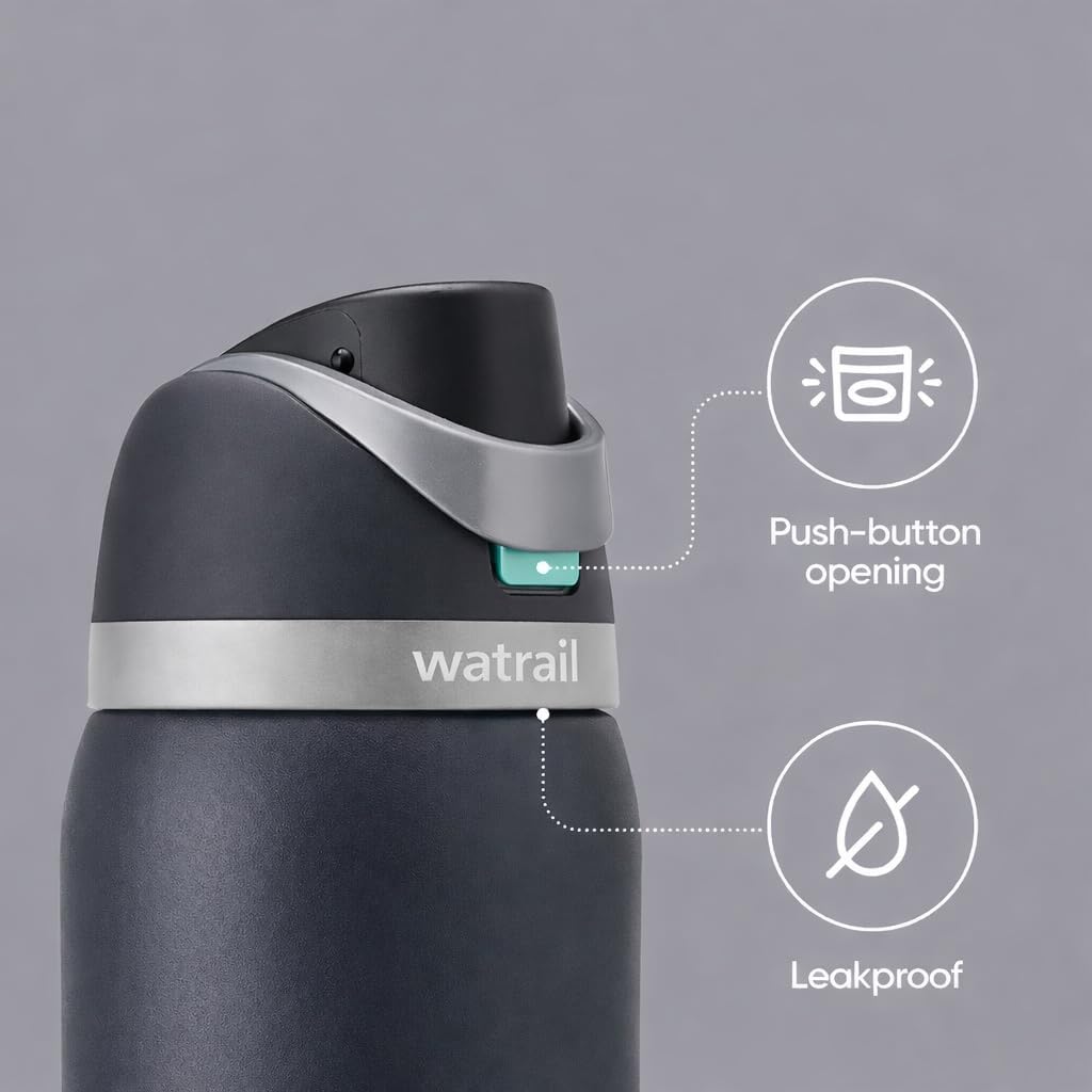 Watrail Insulated Stainless Steel Water Bottle with Straw, Leakproof BPA-Free Sports Water Bottle, Double Wall Vacuum, Keeps Drinks Cold, Travel & Gym Bottle, 24 oz