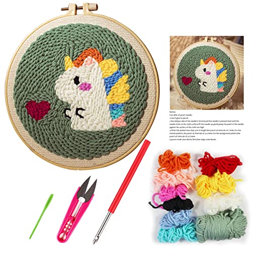 Punch Needle Embroidery Starter Kits-DIY Needle Craft Embroidery Supply for Adults Beginner(Unicorn)