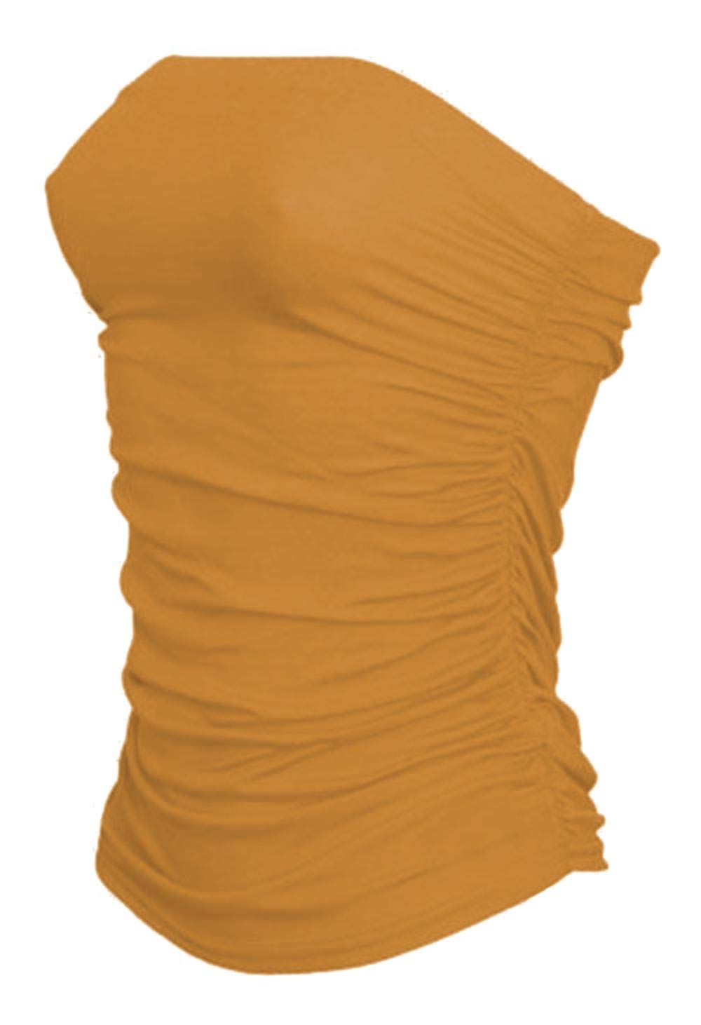 Janisramone Women's Mustard New Boobtube Bandeau Strapless Top Both Side Ruched Crop Bra Vest Top