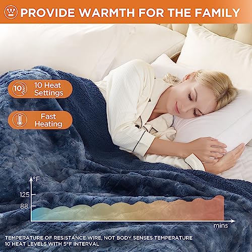Image of Westinghouse Electric Blanket Full, Faux Fur Heated Blanket with 10 Heating Levels & 1-12 Hours Auto Off, Soft Cozy Sherpa Heated Blanket Washable Blanket (80 inch x 84 inch Full Size, Indigo)