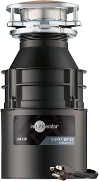 InSinkErator Badger 5XP Garbage Disposal with Power Cord, Badger Series 3/4 HP Continuous Feed Food Waste Disposer