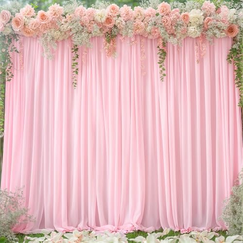 8x10FT Baby Pink Backdrop Curtains for Wedding Parties Wrinkle Free Polyester Photography Backdrop Drapes for Wedding Baby Shower Birthday Parties Stage Background Stand Decorations 4x10ft 2 Panels