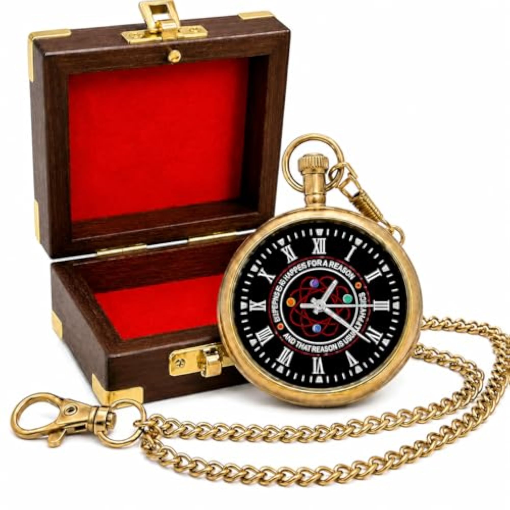 Personalized Brass Pocket Watch with Chain, Custom Engraved Gift