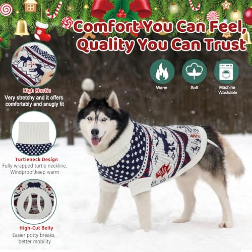 Image of Cozy Stretch Dog Turtleneck Sweater -Dog Christmas Sweater Pullover, Soft Warm Knit Dogs Sweaters for Boy & Girl Pets,Cold Weather Outfit for Small Medium Large Pups,White Deer S