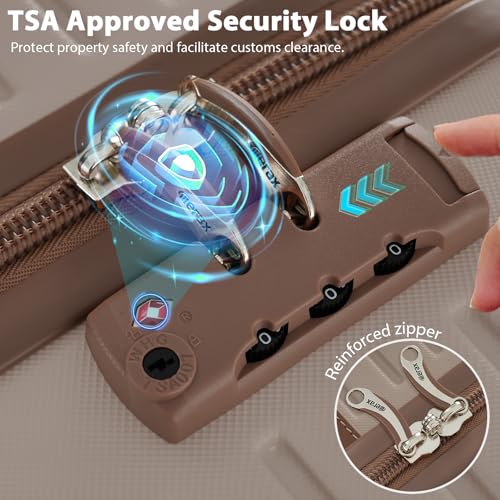 Merax Luggage Sets 3 Piece Carry on Luggage 22x14x9 Airline Approved, Durable and Lightweight Hardshell ABS Suitcases With Wheels, TSA Lock (Khaki, 20 Inch)3