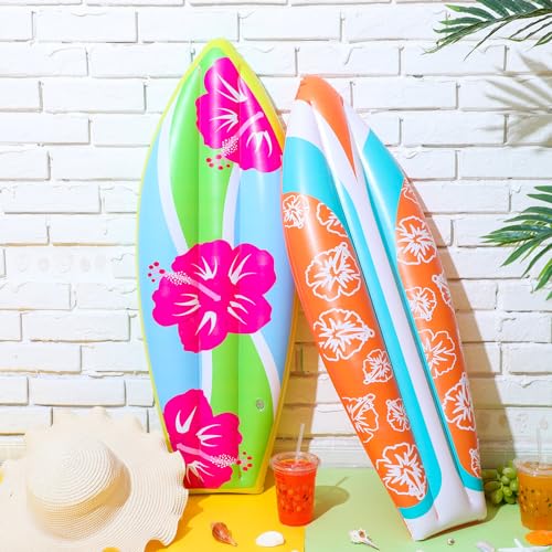 JellyArch 4 Pcs Inflatable Surf Board 36 Inch Inflatable Pool Floats Luau Hawaiian Party Decorations Tropical Flower Blow up Surfboard for Wall Beach Party Decorations by JellyArch - Image 2