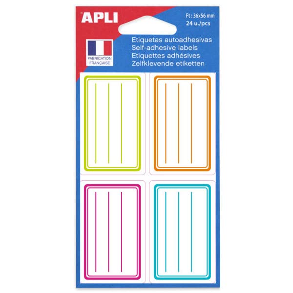 Formato: 36x56(mm) 24 etichette scolastiche con righe verde arancio blu rosa 36 x 56 mm