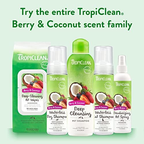 TropiClean Dog Shampoo Grooming Supplies - Deep Cleansing & Moisturising Dog and Cat Shampoo - Soap and Paraben Free -Derived from Natural Ingredients - Used by Groomers - Berry & Coconut, 355ml