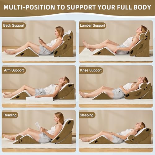 Image of HABUTWAY 4Pcs Orthopedic Wedge Pillow, Bed Pillow for Sleeping, Post Surgery Foam Wedge Pillow for Back Pain Relief, Triangle Adjustable Support Pillow with Machine Washable Cover, Brown