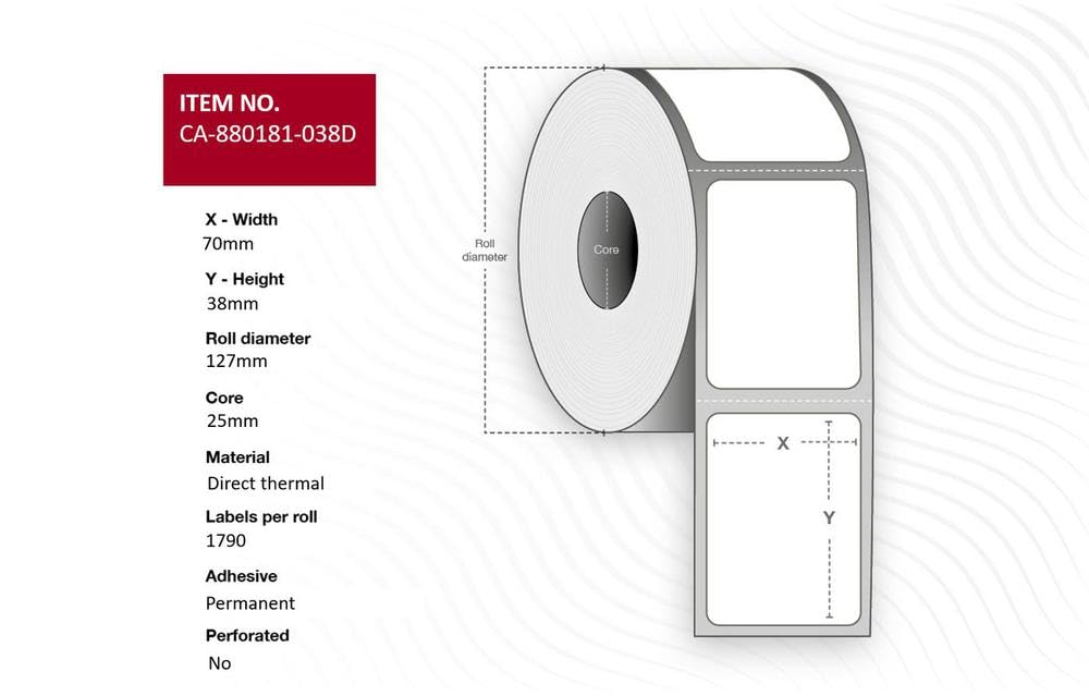 Capture Label Address Rolls 70 x 38 mm, Core 25 mm,