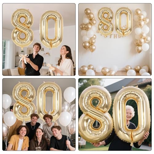 Image of Champagne Gold Large Number 80 Balloon, 40 Inch Light Gold Foil Helium Number Balloons, Giant Mylar Number 80 Balloons for 80 Years Old Birthday Party Anniversary Decorations (Champagne Gold 80)