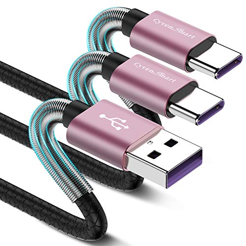 Image of CyvenSmart USB Type C Cable 6ft, [2 Pack] USB A 2.0 to USB-C Fast Charger Durable TPE Cord Compatible with Samsung Galaxy A10 /A20 /A51 /S10 /S9 /S8 Plus /Note 9 /8,LG V50 V40 G8 G7 Thinq-Pink
