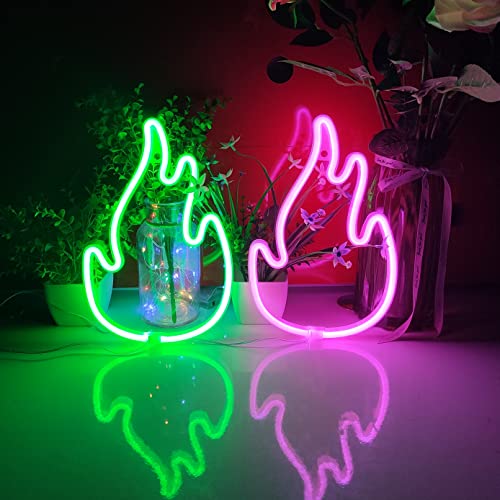 Image of JYWJ Flame Neon Sign,USB or 3-AA Battery Powered Neon Light,LED Table Decoration,Bedroom Wall Decoration,Birthday Gift,Wedding Supplies Business Gift(Green)