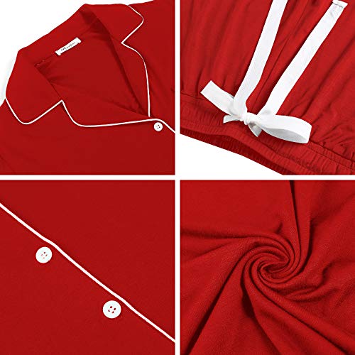 Image of Pjmlifecoco Women's Modal Pajama Set Short Sleeve Button Down Two Piece Soft Sleepwear with Shorts Loungewear S-XXL