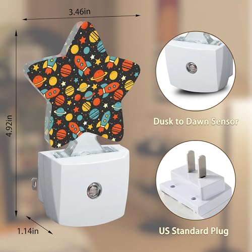 Image of Planet Spaceship Star Plug-in Night Light with Dusk-to-Dawn Sensor for Bedroom,Bathroom and Living Room Sleep Friendly lamp for Women /Girls /Boys Gift,0.5W