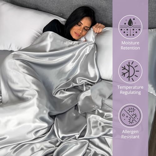 Image of Soft and Silk Satin Fitted Bedsheet for Single Size 36X75 +12 in - Elastic Fitted Sheet 400 TC Hotel Collection for Bedroom | Fitted Sheet with Pillow Cover - Sky Blue, Single Bed