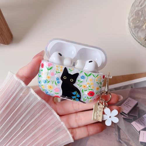 Image of MINSCOSE for AirPods Pro 3 Glitter Case,Cute Cat Flower Shell Pattern Design with Girly Keychain,Soft TPU Protective Shockproof Cover with Cleaner Kit for Girls Women for AirPods Pro 3-Cat