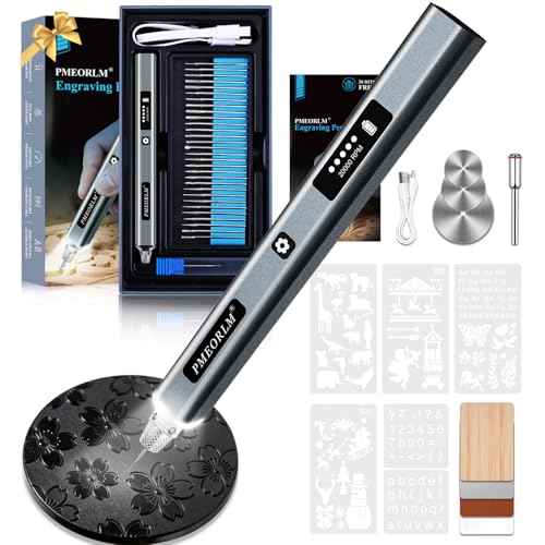 vueowcue Stylo de gravure électrique – Gravez plus de 50 surfaces – Écran LCD, lumière LED, 5 vitesses, 30+ accessoires, charge USB-C – Graveur...