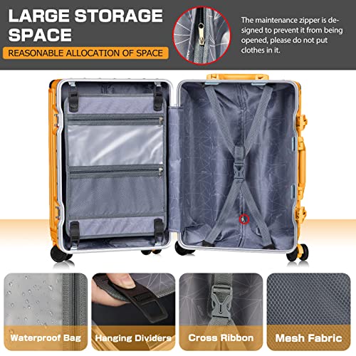 Image of AnyZip Luggage PC+ABS Aluminum Frame Zipperless Checked Luggage Hard Shell Suitcase with TSA Lock Double Spinner Wheels 24 Inch Orange