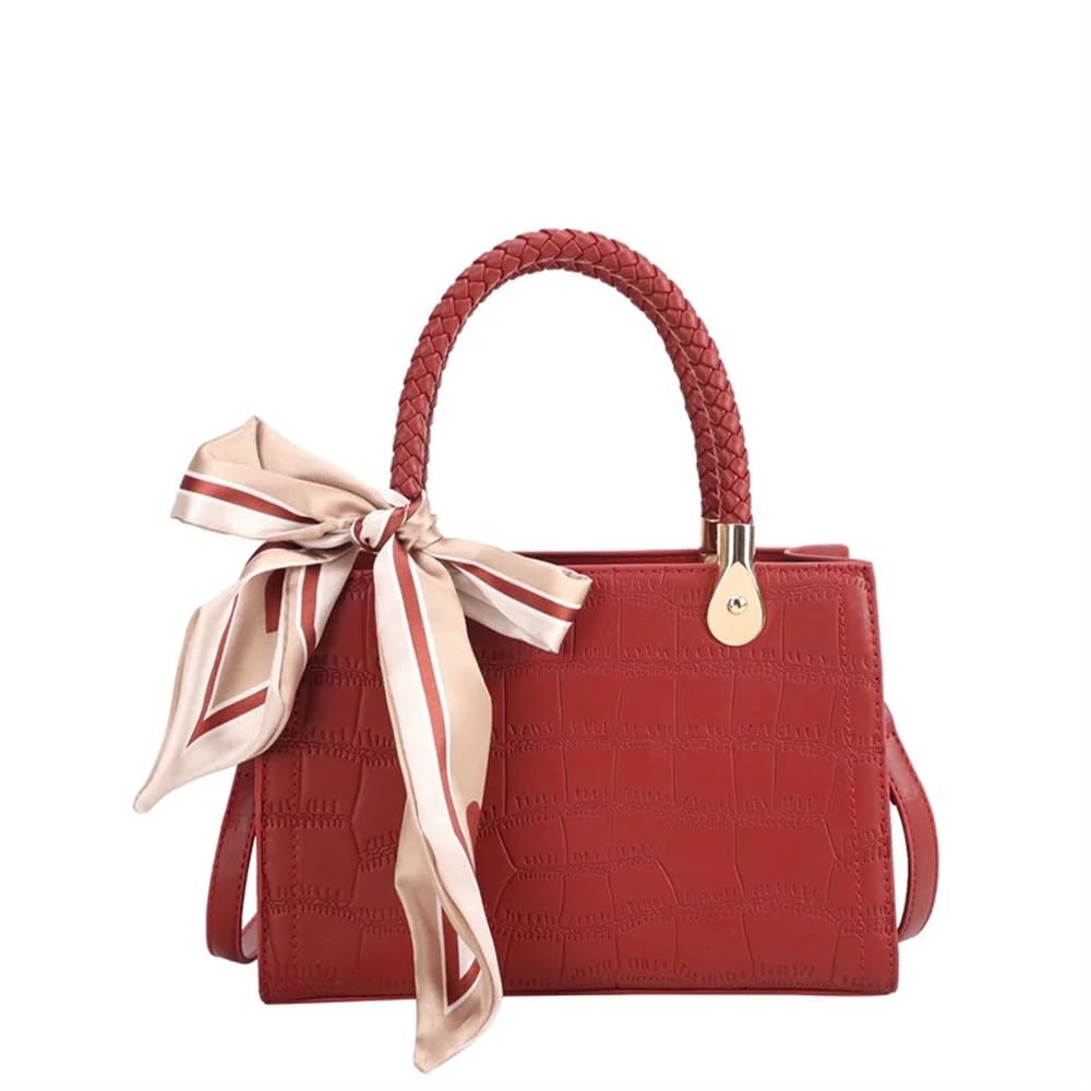 Bolso de mano de piel sintética con patrón de cocodrilo, bolso de mano para mujer, gran capacidad, bolso cruzado diagonal con bufanda, Red, Talla única