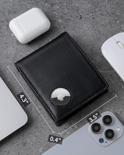 Image of Serovi AirTag Wallet for Men Bifold Wallet with AirTag Holder RFID Blocking Wallet With 2 ID Window and 12 Cards Holders Gift Box (Airtag Not included)