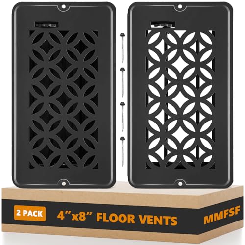 Floor Vent Covers Floor Register 4x8 2 Pack Adjustable Decorative Vent Covers for Home Floor Ceiling or Sidewall Vent with Screws Rust-Proof Heavy Duty Walkable Steel Floor Vents (4 X 8)