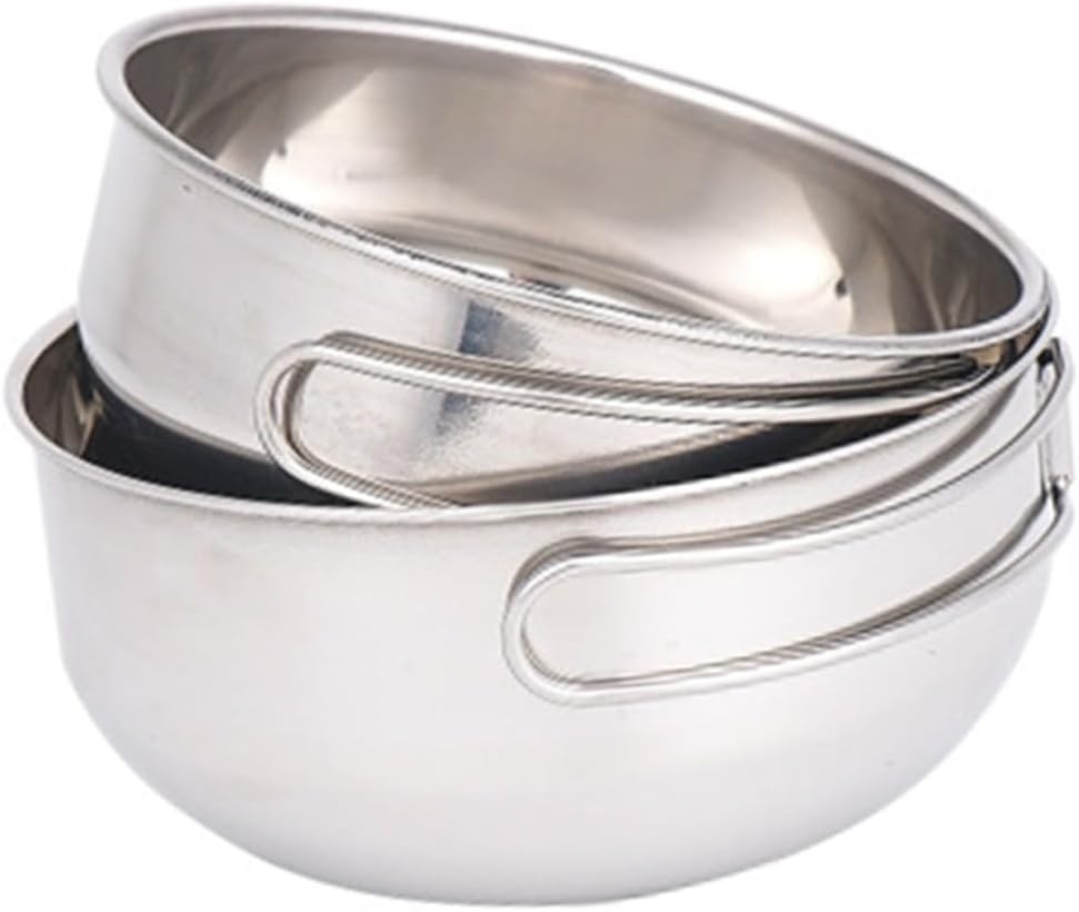 Luxshiny 3Pcs Camping Tableware Bowl with Folding Handles and Storage Bag Stainless Steel Outdoor Cookware for Hiking Picnic Bbq Rust Resistant Bowls for Soup Salad and More